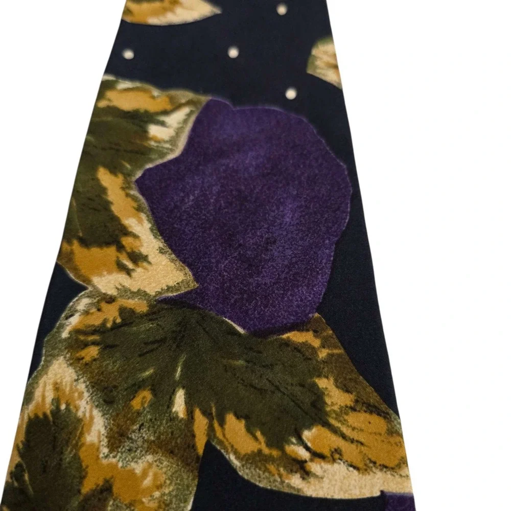 BOSS Hugo Boss Floral Silk‎ Neck Tie Mens Black Gold Purple Designer Italy